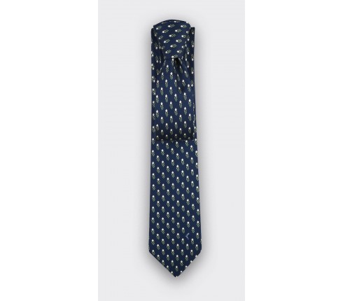 Navy Blue Grey Grand Pan Tie - Cinabre Paris