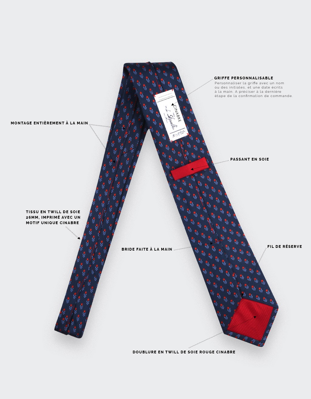 Navy Blue Grand Pan Tie - Cinabre Paris