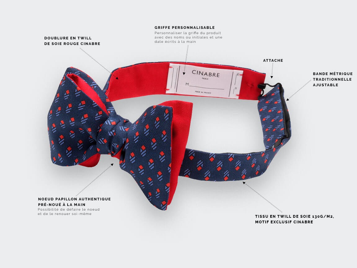 Blue Navy Grand Pan Bow tie - handmade by Cinabre Paris