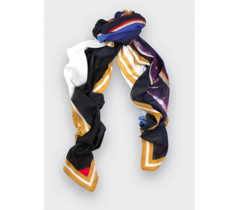 Scarf kaki and blue Cinabre Paris Here they come collection made in France cashmere and modal