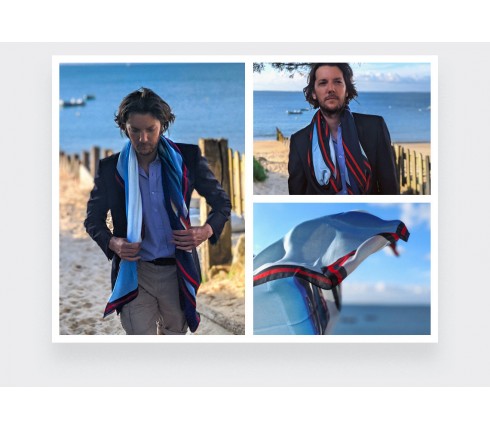 Blue scarf Here they Come cashmere and modal by Cinabre Paris