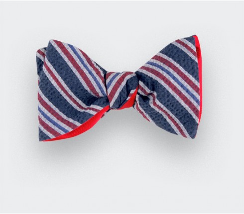 Striped seersucker bow tie - Handmade in France - CINABRE Paris