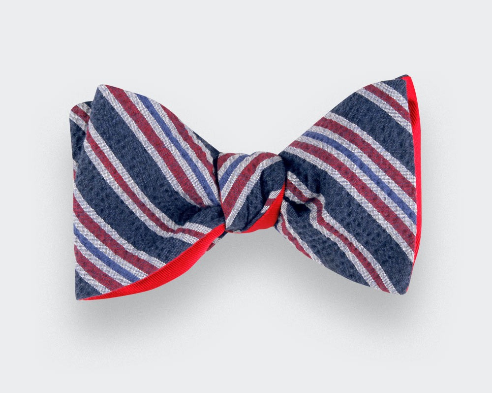 Striped seersucker bow tie - Handmade in France - CINABRE Paris