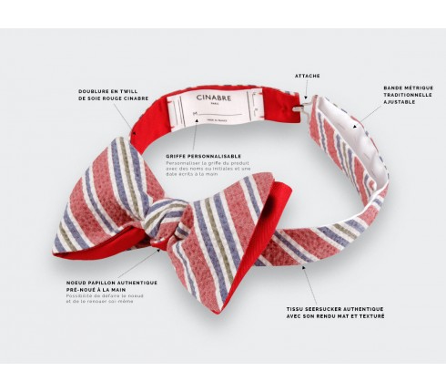 Striped seersucker bow tie - Handmade in France - CINABRE Paris