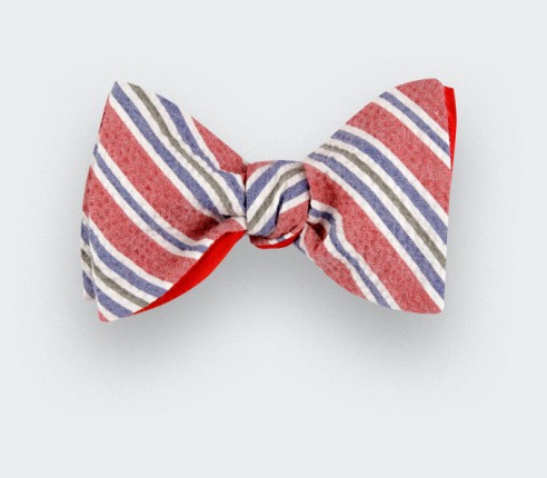 Striped seersucker bow tie - Handmade in France - CINABRE Paris