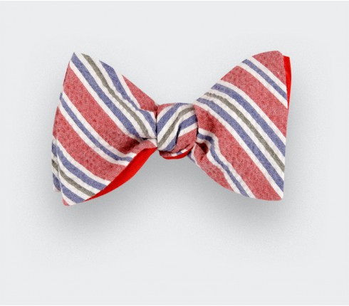 Striped seersucker bow tie - Handmade in France - CINABRE Paris