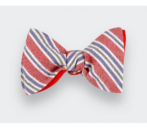 Striped seersucker bow tie - Handmade in France - CINABRE Paris