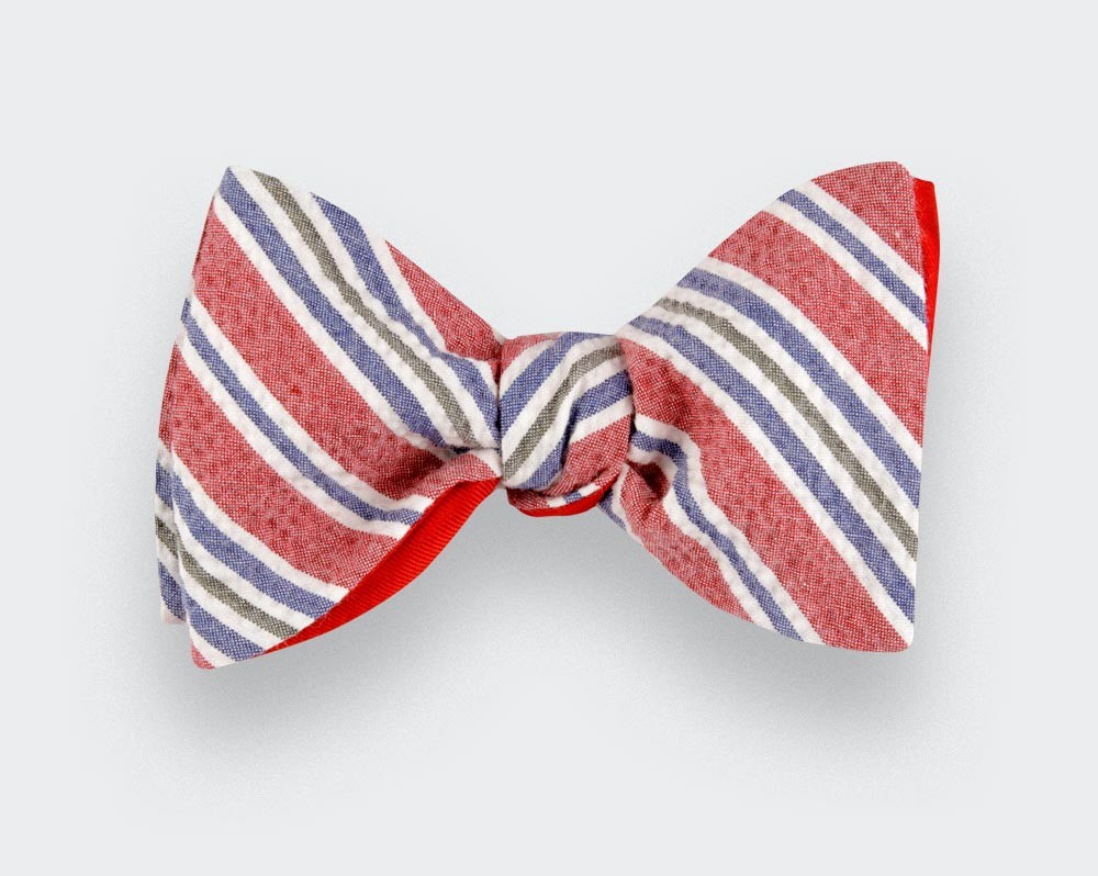 Striped seersucker bow tie - Handmade in France - CINABRE Paris