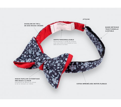 Blue floral bow tie - cotton and silk - CINABRE Paris