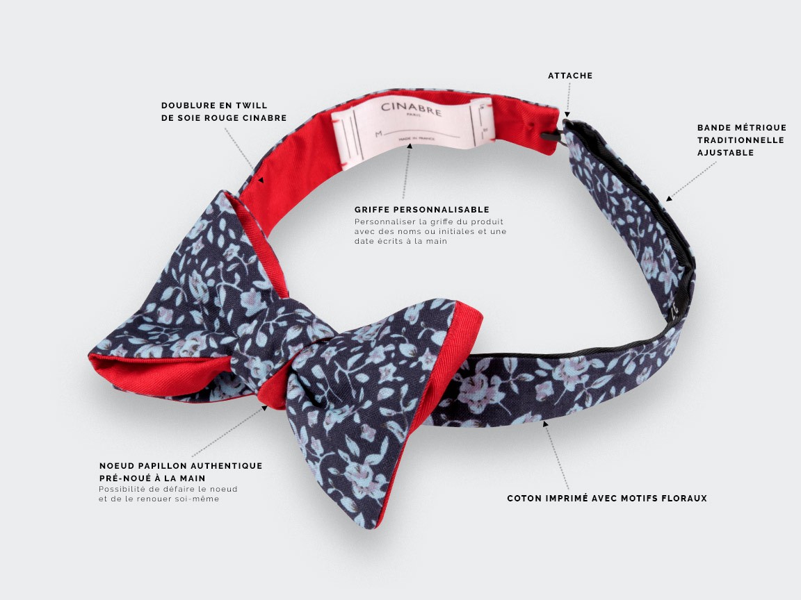 Blue floral bow tie - cotton and silk - CINABRE Paris