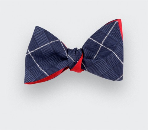 White Stripes Prince of Wales Bow Tie - Cinabre Paris - Handmade in France