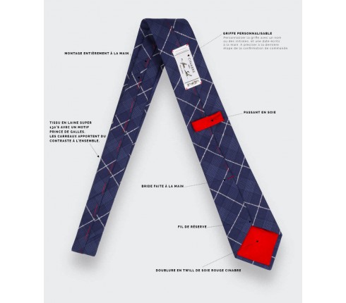 White Stripes Prince of Wales Tie - Cinabre Paris - Handmade in France