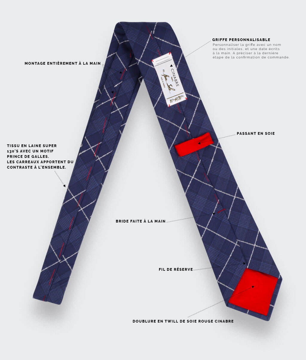 White Stripes Prince of Wales Tie - Cinabre Paris - Handmade in France