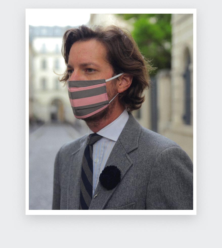 Pink Striped Face Mask - Made in France -