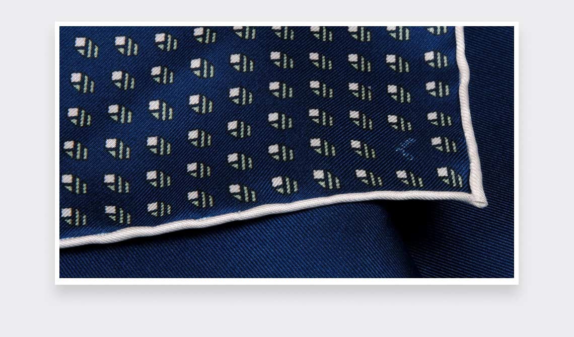 silk pocket square - navy blue grey grand pan - cinabre paris