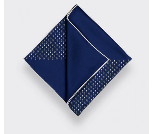 silk pocket square - navy blue grey grand pan - cinabre paris