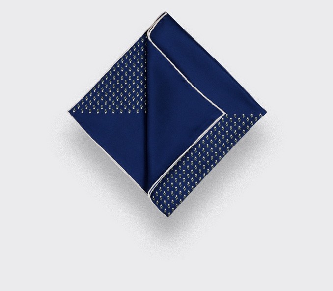 silk pocket square - navy blue grey grand pan - cinabre paris