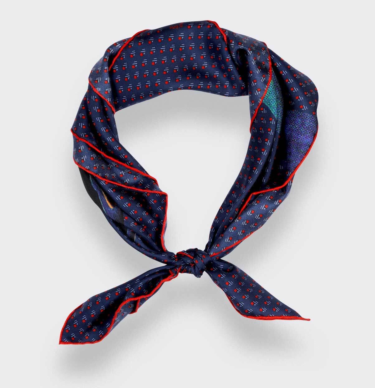 Bandana soie Grand Pan marine bleu - Made in France - Cinabre Paris