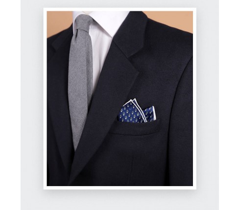 Flying Saucer Navy Blue Grey Grand Pan Pocket Square - Cinabre Paris