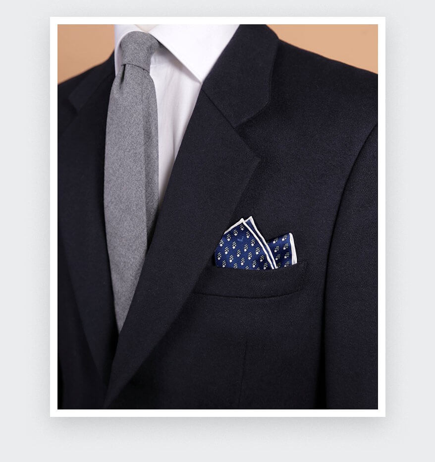 Flying Saucer Navy Blue Grey Grand Pan Pocket Square - Cinabre Paris