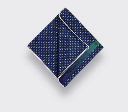 Flying Saucer Navy Blue Grey Grand Pan Pocket Square - Cinabre Paris