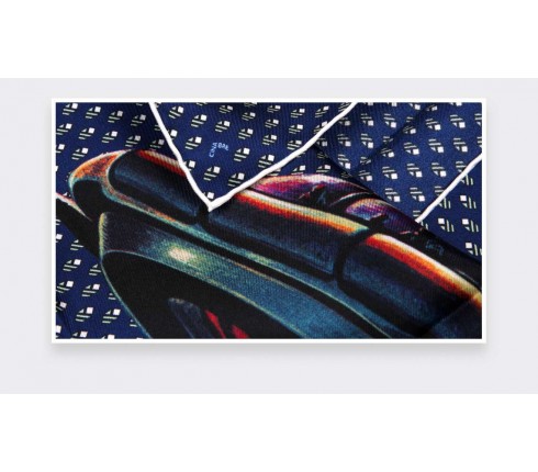 Flying Saucer Navy Blue Grey Grand Pan Pocket Square - Cinabre Paris