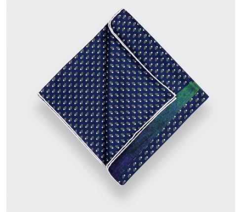 Flying Saucer Navy Blue Grey Grand Pan Pocket Square - Cinabre Paris