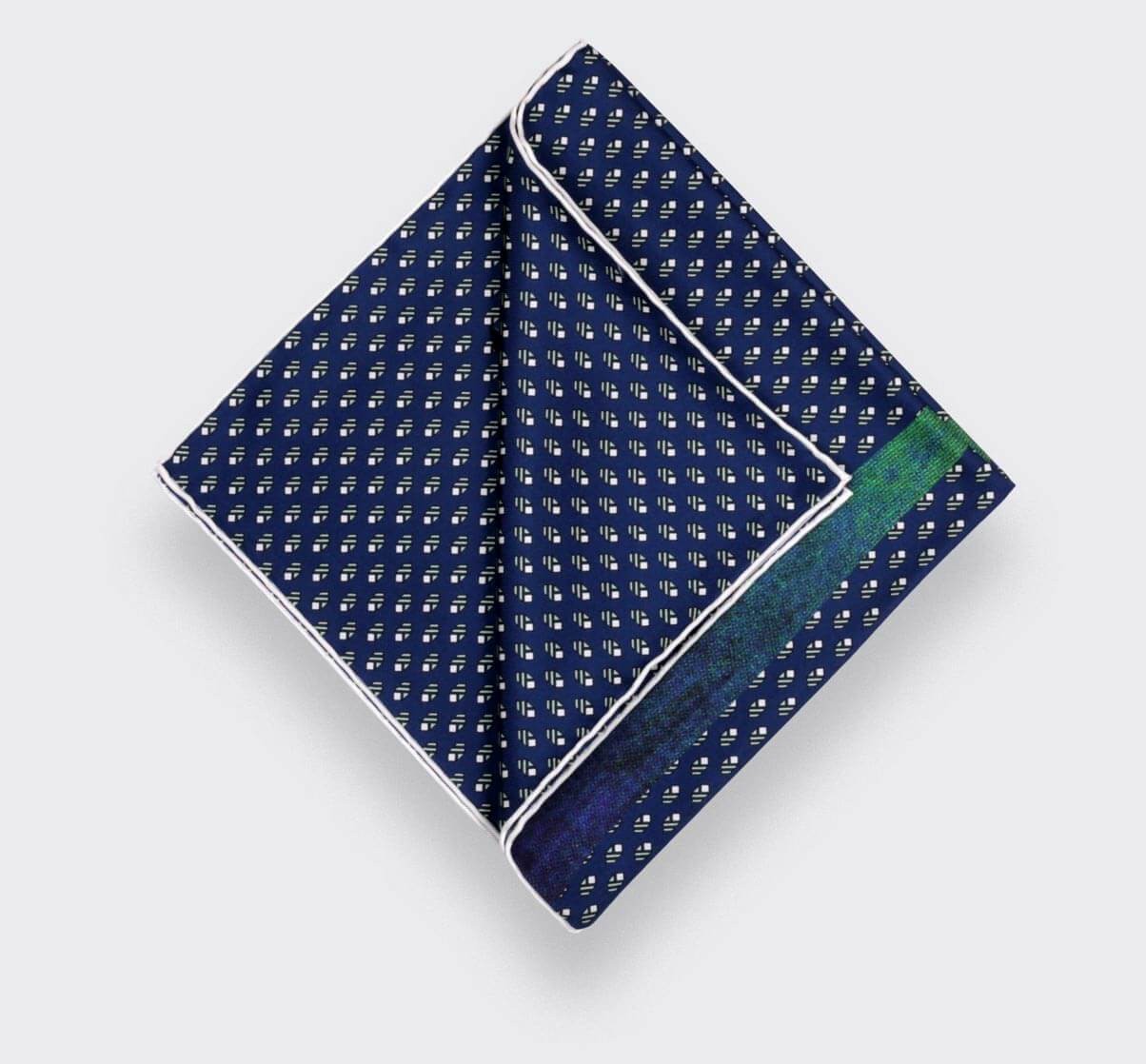 Flying Saucer Navy Blue Grey Grand Pan Pocket Square - Cinabre Paris