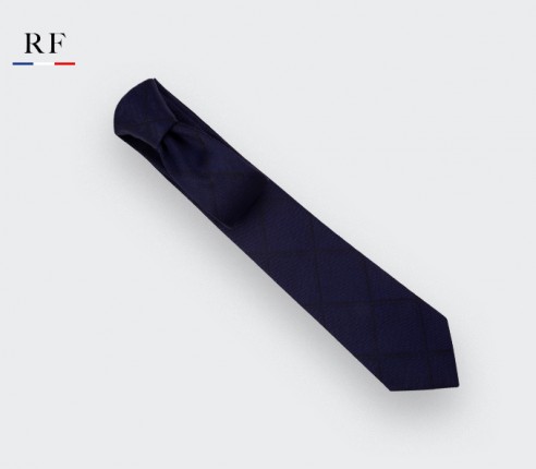 Navy blue shades squares Tie - wool - Cinabre Paris