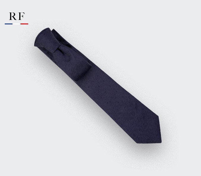 Polka dots textured navy blue tie - silk - Cinabre Paris