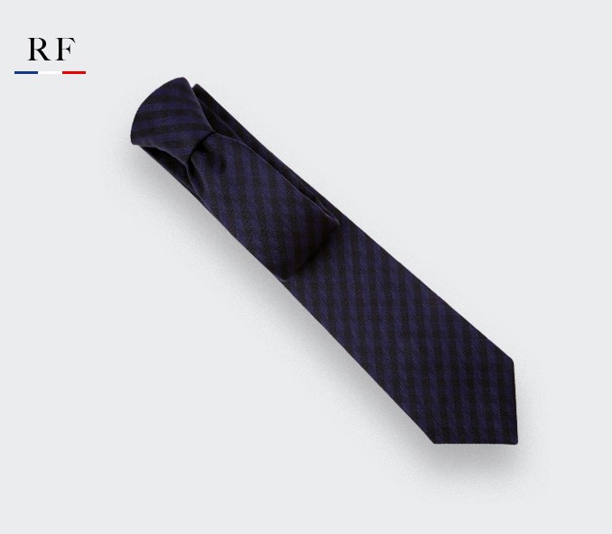 Navy Blue and Black Herringbone Tie - wool - Cinabre Paris