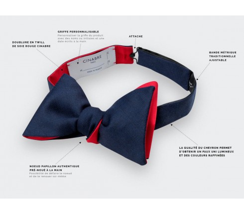 Navy blue herringbone bow tie - Cinabre Paris