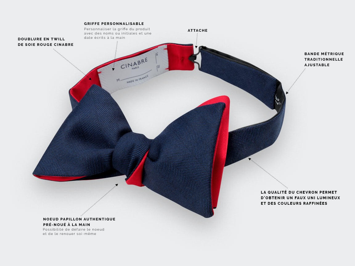 Navy blue herringbone bow tie - Cinabre Paris