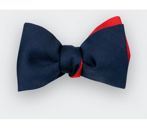 Navy blue herringbone bow tie - Cinabre Paris