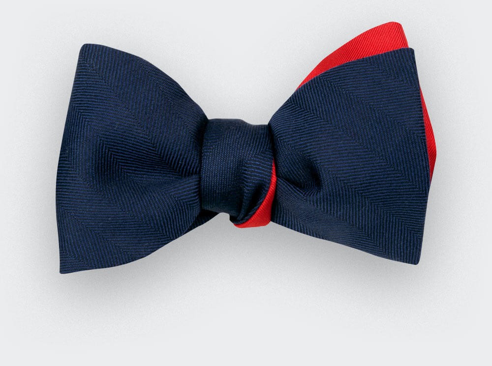 Navy blue herringbone bow tie - Cinabre Paris