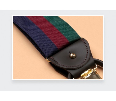 Navy Burgundy Green Striped Braces - Cinabre Paris