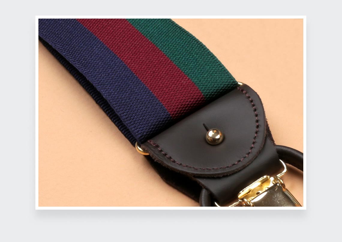 Navy Burgundy Green Striped Braces - Cinabre Paris