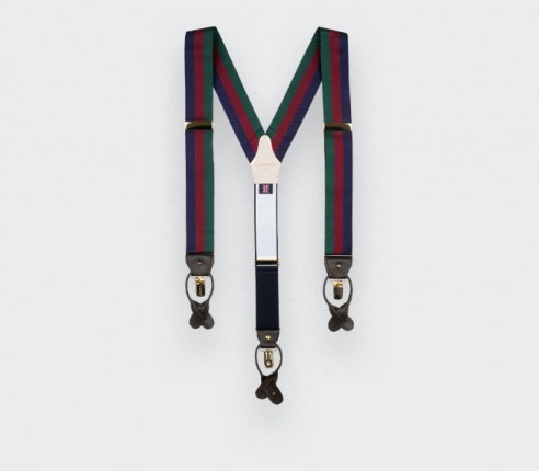 Navy Burgundy Green Striped Braces - Cinabre Paris