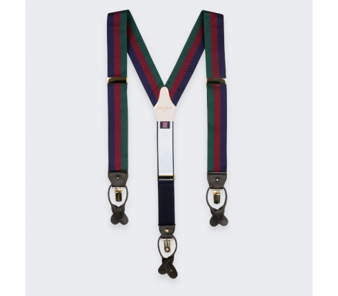 Navy Burgundy Green Striped Braces - Cinabre Paris