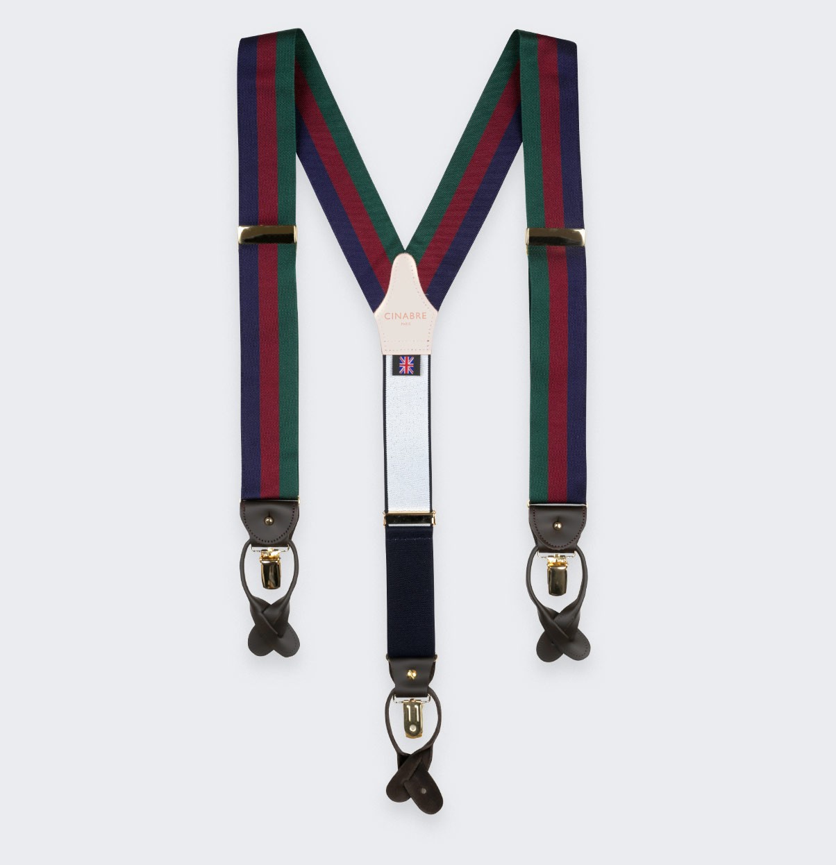 Navy Burgundy Green Striped Braces - Cinabre Paris