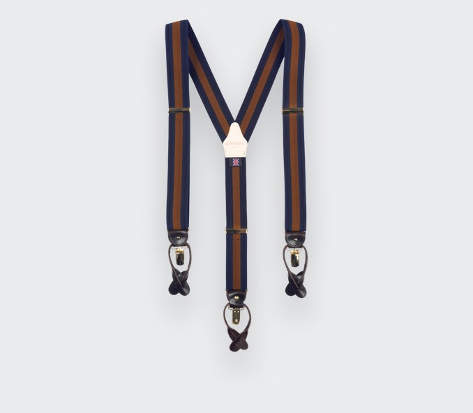 Navy and Brown Striped Braces - Cinabre Paris