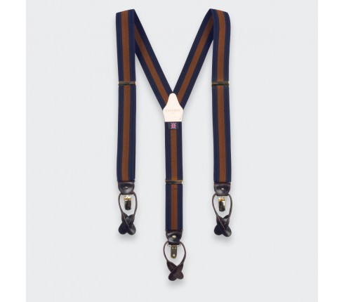 Navy and Brown Striped Braces - Cinabre Paris