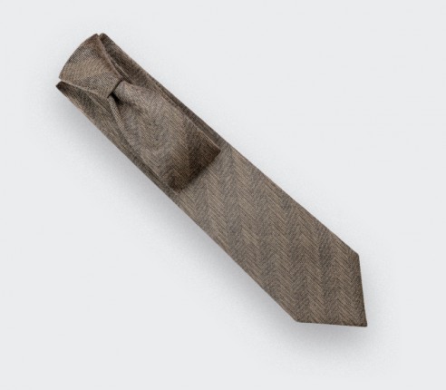 Brown Herringbone Tie - Cinabre Paris