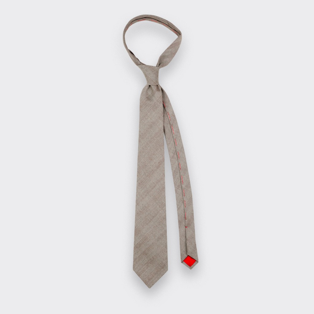 Light Brown Herringbone Tie - Cinabre Paris