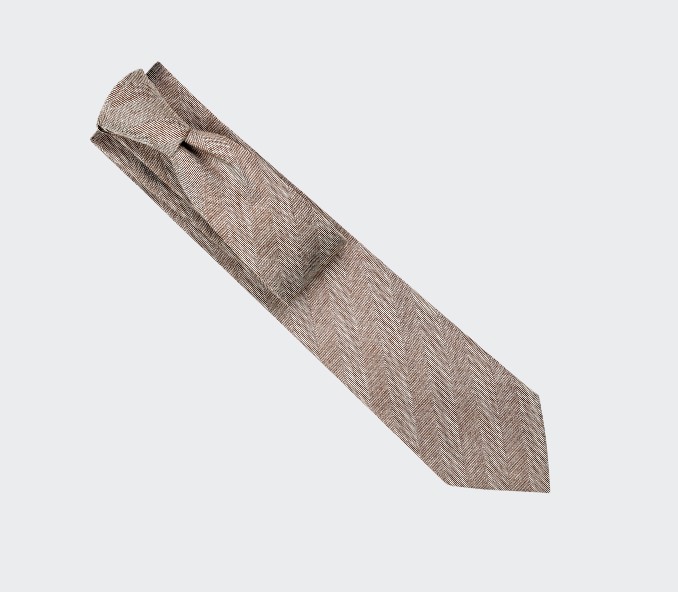 Light Brown Herringbone Tie - Cinabre Paris