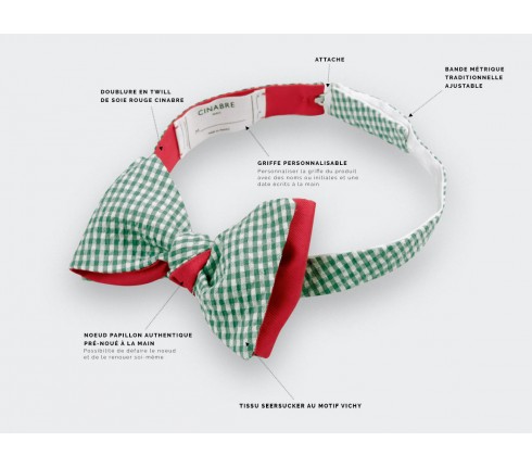 Green Gingham Seersucker Kid Bow tie - Cinabre Paris