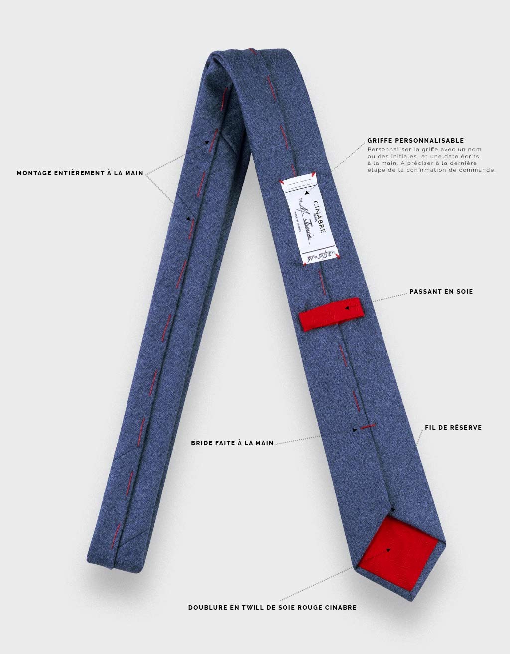 cravate flanelle bleu denim - laine - cinabre paris