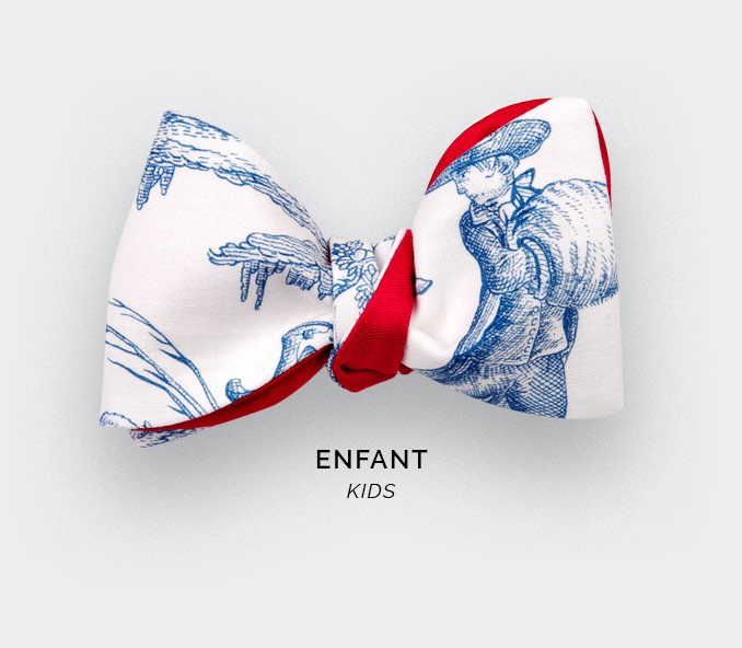 CINABRE Paris - Kid Bowtie - Blue Toile de Jouy - handmade