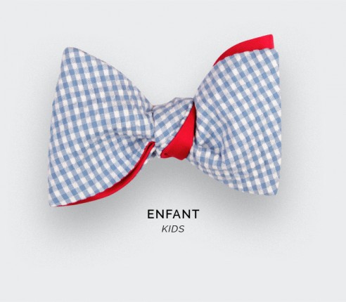 Sky Blue Gingham Seersucker Kid Bow tie - Cinabre Paris