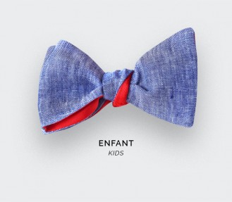 Washed Blue Linen Kid Bow Tie - Cinabre Paris